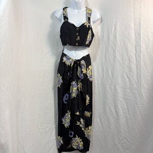 Vintage Sue Wong Black Floral Two Piece Skirt Set Rare Resort